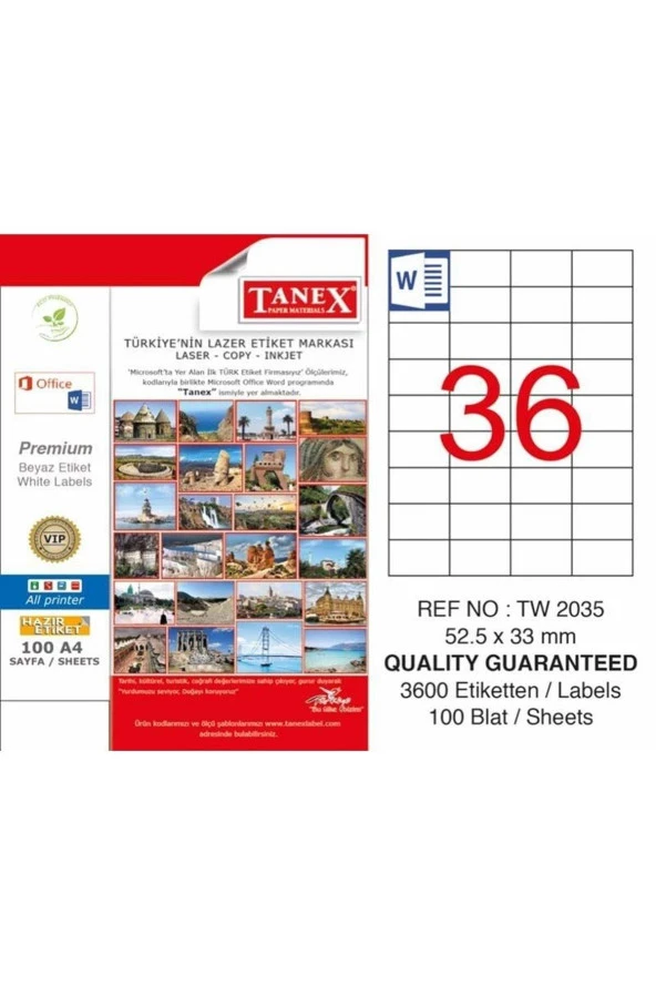 Tanex Lazer Etiket 100 Yaprak 52.5 x 33 Mm Lazer Yazıcı Etiketi ürün görseli 1