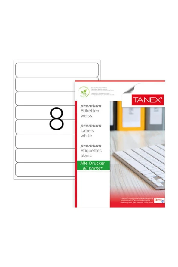 Tanex Lazer Etiket 100 Yaprak 192 x 34 Mm Lazer Yazıcı Etiketi ürün görseli 1