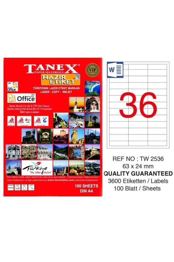Tanex Lazer Etiket 100 Yaprak 63 x 24 Mm Lazer Yazıcı Etiketi ürün görseli 1
