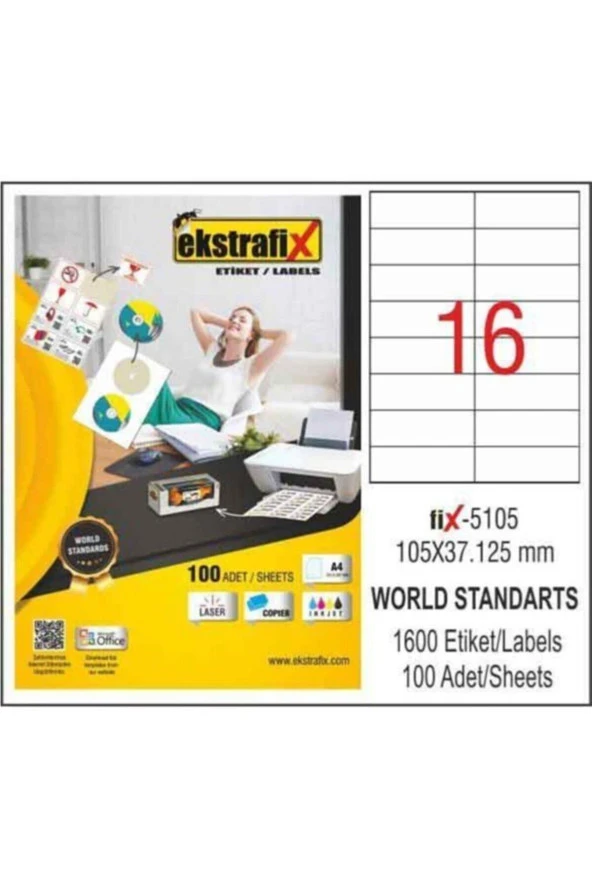 Ekstrafix Lazer Etiket 100 Yaprak 105 x 37.125 Mm Lazer Yazıcı Etiketi ürün görseli 1
