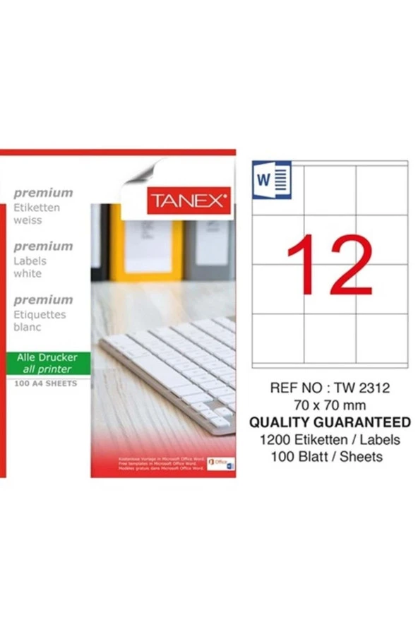 Tanex Lazer Etiket 100 Yaprak 70 x 70 Mm Lazer Yazıcı Etiketi ürün görseli 1
