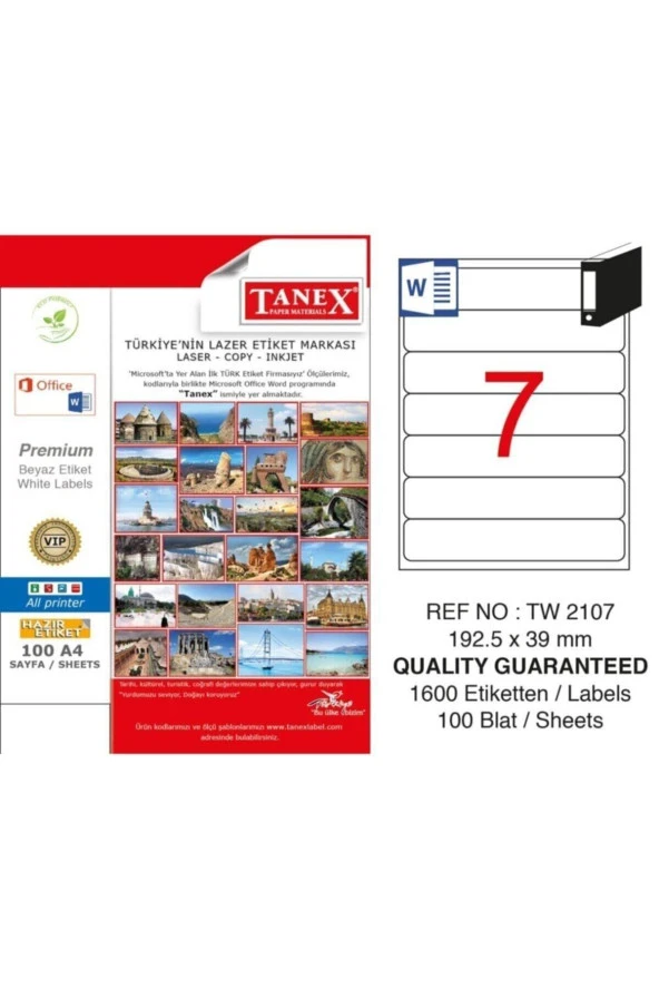 Tanex Lazer Etiket 100 Yaprak 192.5 x 39 Mm Lazer Yazıcı Etiketi ürün görseli 1