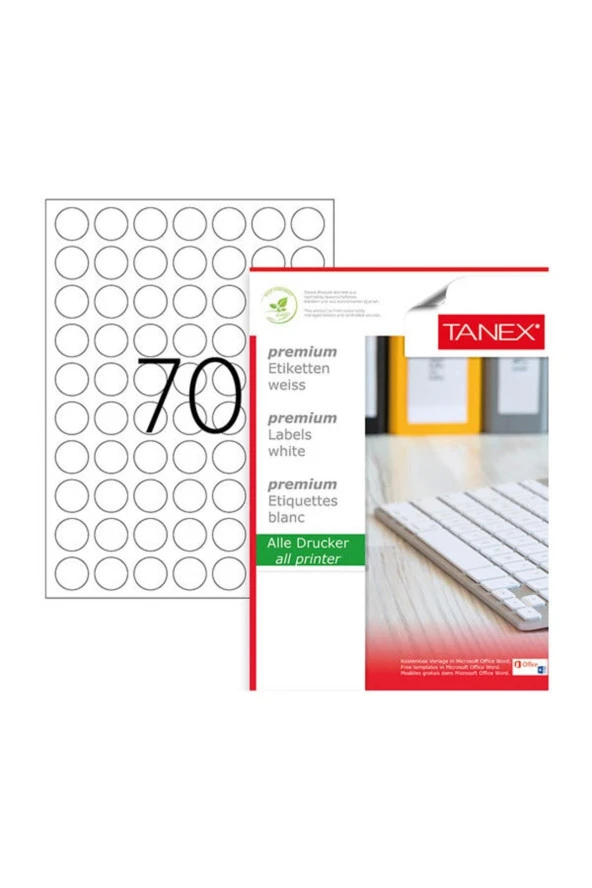 Tanex Lazer Etiket 100 Yaprak 25 Mm Yuvarlak Lazer Yazıcı Etiketi ürün görseli 1