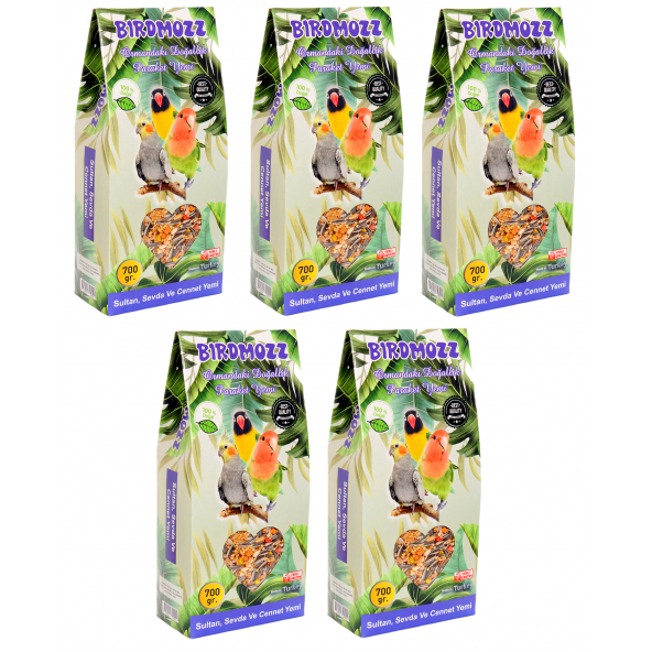 BirdMozz Premium Vitaminli Paraket Cennet Sultan Ve Sevda Kuşu Yemi 700 Gr x 5 Adet ürün görseli 1
