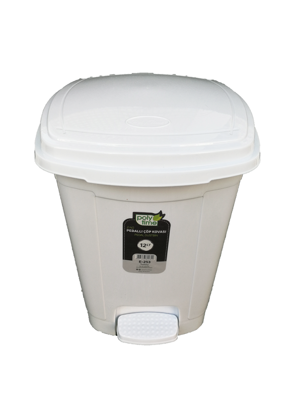 Polytime Plastik Beyaz Pedallı Basmalı Çöp Kutusu Kovası - 22 Litre-30x30x42 Cm. - Beyaz - İç Kovalı ürün görseli 1