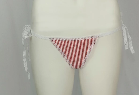 ASM0292 Bayan Kırmızı  Ekoseli Trnak Dantelli String - Resim 4