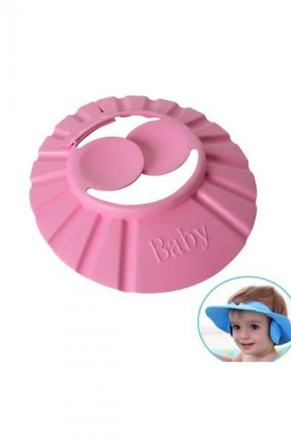 Bebek Banyo Şapkası Düğmeli Kulaklıklı Pembe ürün görseli 1