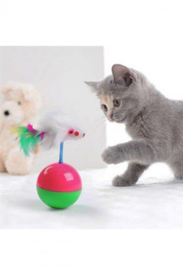 Kedi Oyun Topu Tüylü Fareli Hacı Yatmaz Eğitici Yavru Kedi Fare Kovalama Oyuncağı ürün görseli 1