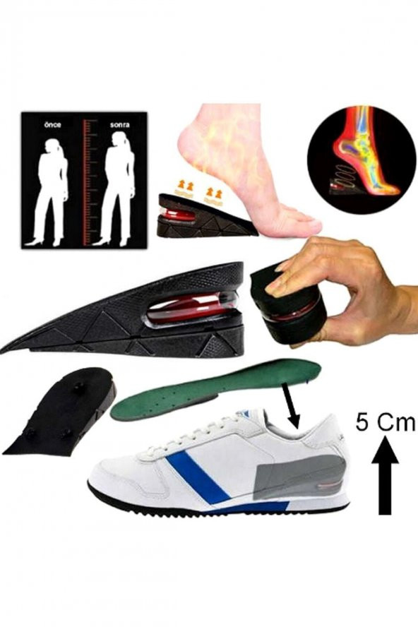 Boy Uzatıcı Tabanlık Hava Yastıklı Ayakkabı Içi Topuk Yükseltici 5 Cm Siyah ürün görseli 1