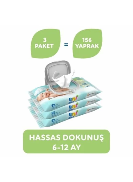 Uni Baby Hassas Dokunuş 6-12 Yaş Islak Mendil 3x52 adet ürün görseli 1