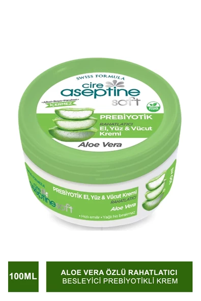 Cire Aseptine Soft Aloe Vera Özlü Rahatlatıcı Besleyici Prebiyotikli Krem 100 ml ürün görseli 1