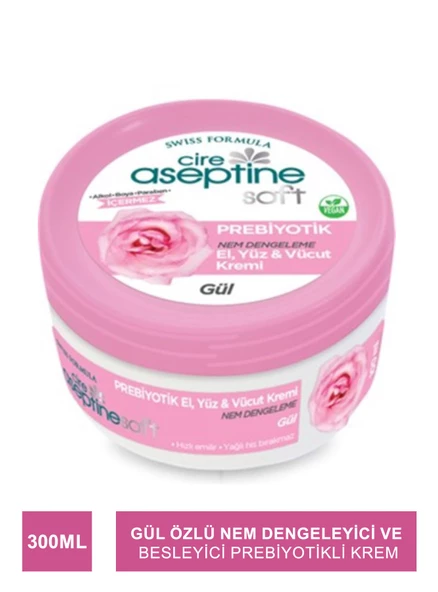 Cire Aseptine Soft Gül Özlü Nem Dengeleyici ve Besleyici Prebiyotikli Krem 300 ml ürün görseli 1
