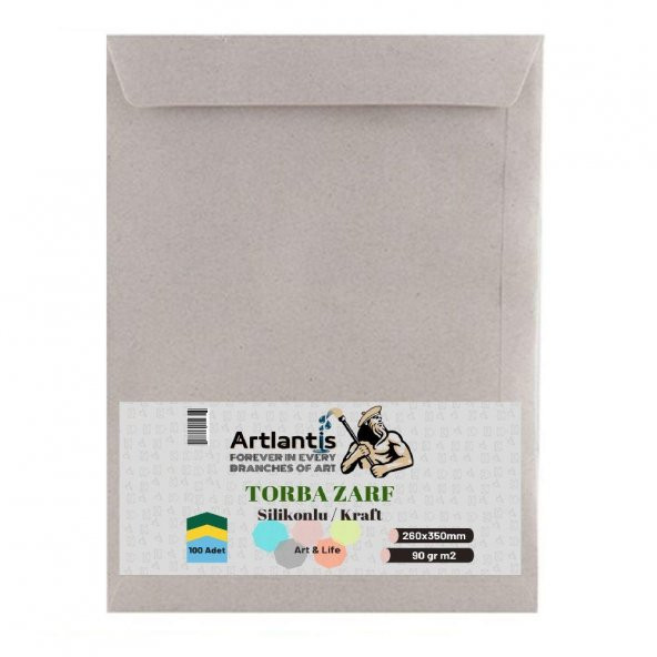 Torba Zarf 26x35 Cm Kraft 90 Gr Silikonlu 100lü 1 Paket Artlantis 260*350 Mm Torba Zarf Kraft 100 lü 1 Paket ürün görseli 1