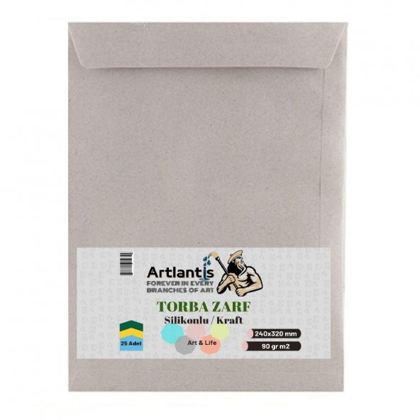 Torba Zarf 24x32 Cm Kraft 90 Gr Silikonlu 25li 1 Paket Artlantis 240*320 Mm Torba Zarf Kraft 25 li 1 Paket ürün görseli 1