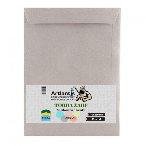 Torba Zarf 17x25 Cm Kraft 90 Gr Silikonlu 25li 1 Paket Artlantis 170*250 Mm Torba Zarf Kraft 25 li 1 Paket ürün görseli 1