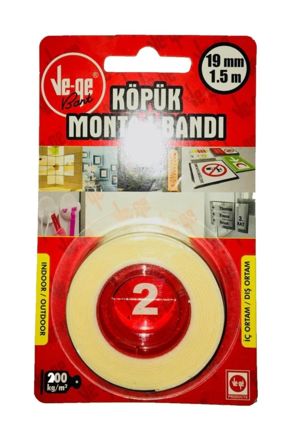 Ve-Ge Çift Taraflı Köpük Bant 19 MM x 1.5 Metre ürün görseli 1