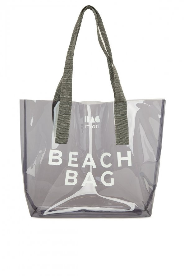 Bagmori Gri Beach Bag Baskılı Şeffaf Plaj Çantası ürün görseli 1