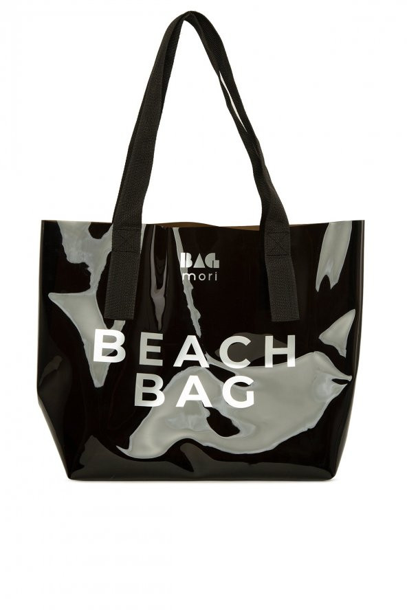 Bagmori Siyah Beach Bag Baskılı Şeffaf Plaj Çantası ürün görseli 1