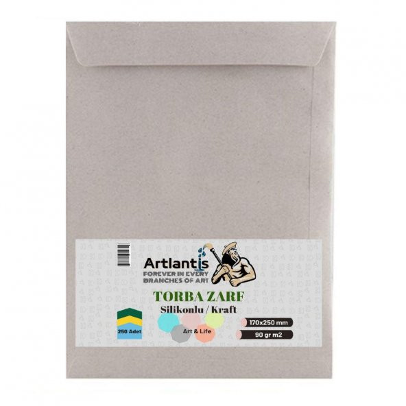 Torba Zarf 17x25 Cm Kraft 90 Gr Silikonlu 250li 1 Paket Artlantis 170*250 Mm Torba Zarf Kraft 250 li 1 Paket ürün görseli 1