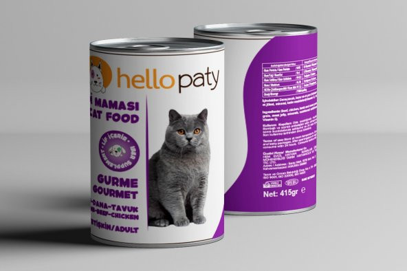 24 Adet 415 Gr KEDI Yetişkin GURME DANA KUZU TAVUK Etli Mama Konserve Kedi Maması  HELLO PATY ürün görseli 1
