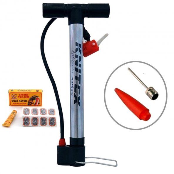 Bisiklet Motosiklet Pompa Lastik Hava Şişirme Pompası + 48 Yama Top Iğnesi + Bot Şişirme Aparatı ürün görseli 1