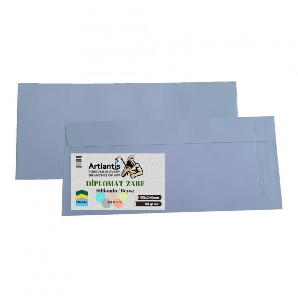 Diplomat Zarf 10.5x24 Cm Beyaz 90 Gr Silikonlu 250li 1 Paket Artlantis 105*240 Mm Para Zarfı Beyaz 250 li 1 Paket ürün görseli 1