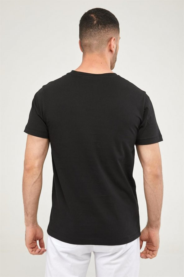 V Yaka Erkek Basic Tshirt-SİYAH - Resim 5