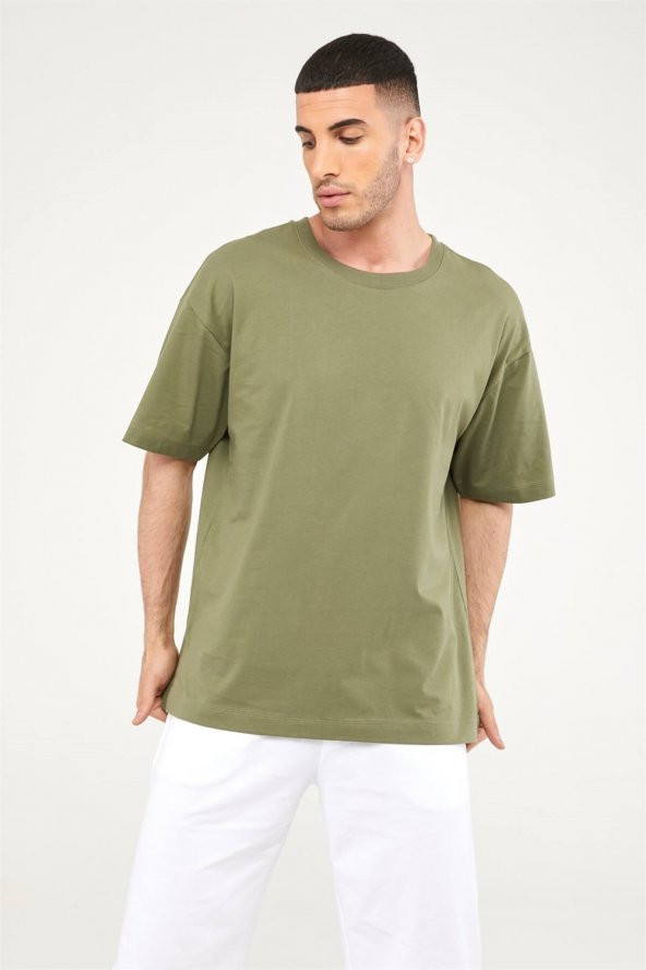 Oversize Erkek Tshirt-HAKİ - Resim 5