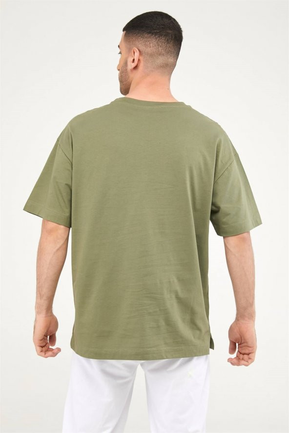Oversize Erkek Tshirt-HAKİ - Resim 7