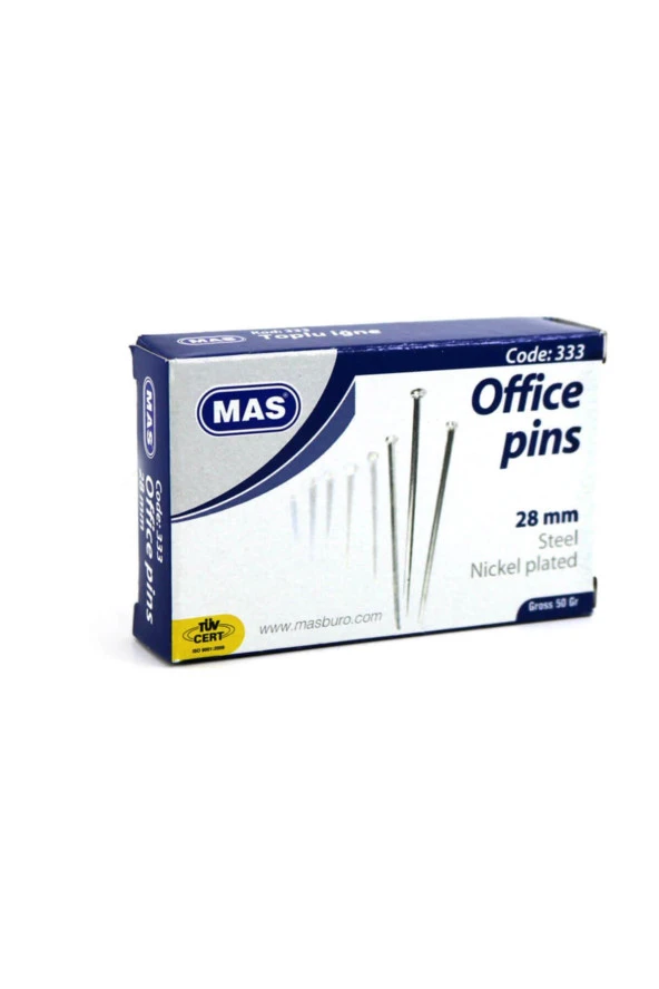 Mas Toplu İğne Nikel 28 MM 50 Gram (1 Paket 24 Kutu) ürün görseli 1