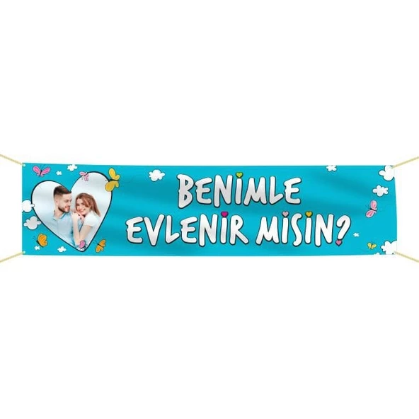 Kişiye Özel Resimli Benimle Evlenir misin? Kumaş Pankart ürün görseli 1