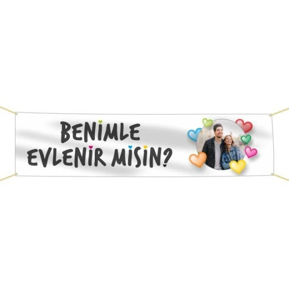 Kişiye Özel Resimli Benimle Evlenir misin? Kumaş Pankart ürün görseli 1