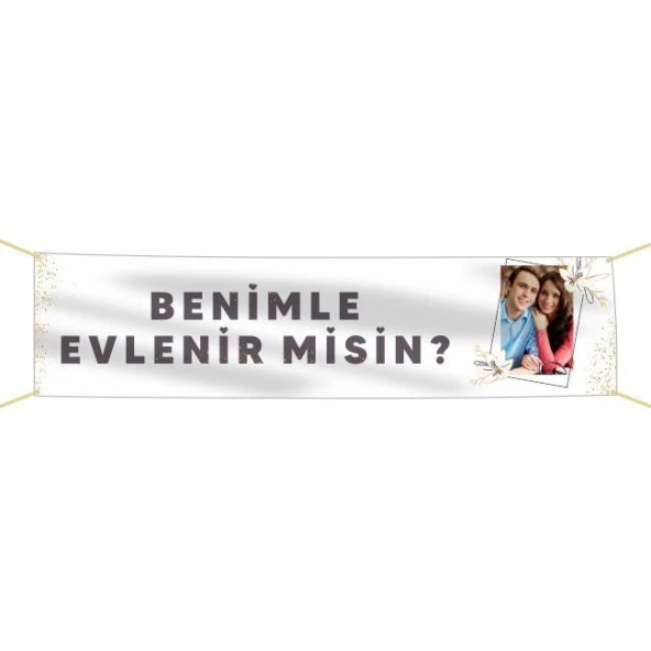 Kişiye Özel Resimli Benimle Evlenir misin? Kumaş Pankart ürün görseli 1