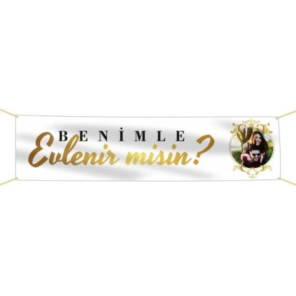 Kişiye Özel Resimli Benimle Evlenir misin? Kumaş Pankart ürün görseli 1