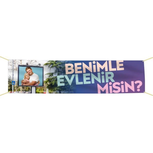 Kişiye Özel Resimli Benimle Evlenir misin? Kumaş Pankart ürün görseli 1