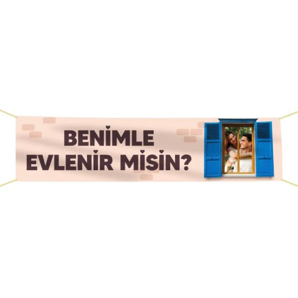 Kişiye Özel Resimli Benimle Evlenir misin? Kumaş Pankart ürün görseli 1