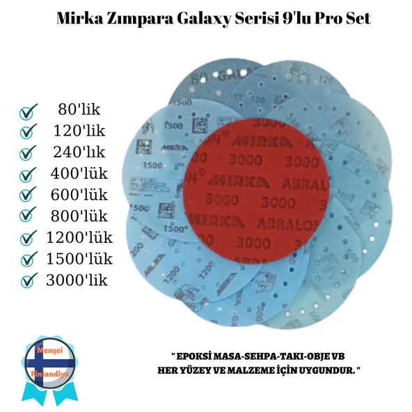 EPOKSİ REÇİNE ZIMPARA SETİ MIRKA GALAXY 9'LU SET PRO ürün görseli 1