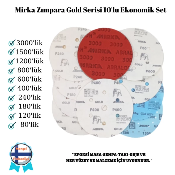 EPOKSİ REÇİNE ZIMPARA SETİ MIRKA GOLD GALAXY SERİSİ 10 LU SET EKO ürün görseli 1