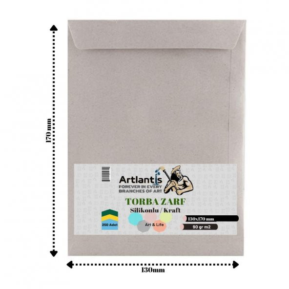 Torba Zarf 13x17 Cm Kraft 90 Gr Silikonlu 250li 1 Paket Artlantis 130*170 Mm Torba Zarf Kraft 250 li 1 Paket ürün görseli 1