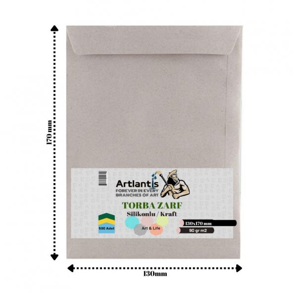 Torba Zarf 13x17 Cm Kraft 90 Gr Silikonlu 500lü 1 Paket Artlantis 130*170 Mm Torba Zarf Kraft 500 lü 1 Paket ürün görseli 1