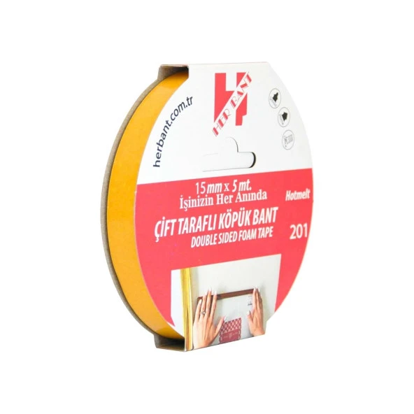 Her Bant Çift Taraflı Köpük Bant Askılı 15 MM x 5 Metre ürün görseli 1