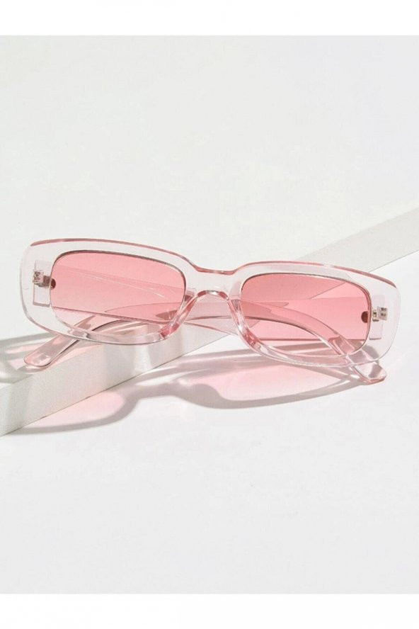 Chunky Frame Vintage Şeffaf Pembe Güneş Gözlüğü ürün görseli 1