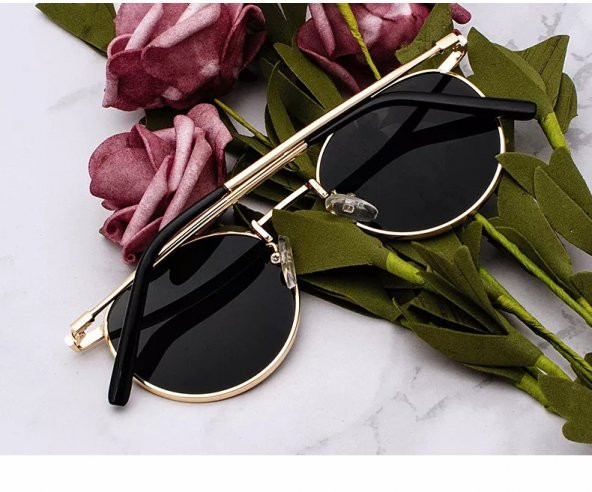 Oval Güneş Gözlüğü  Sarı Çerçeve Siyah Cam Unisex ürün görseli 1