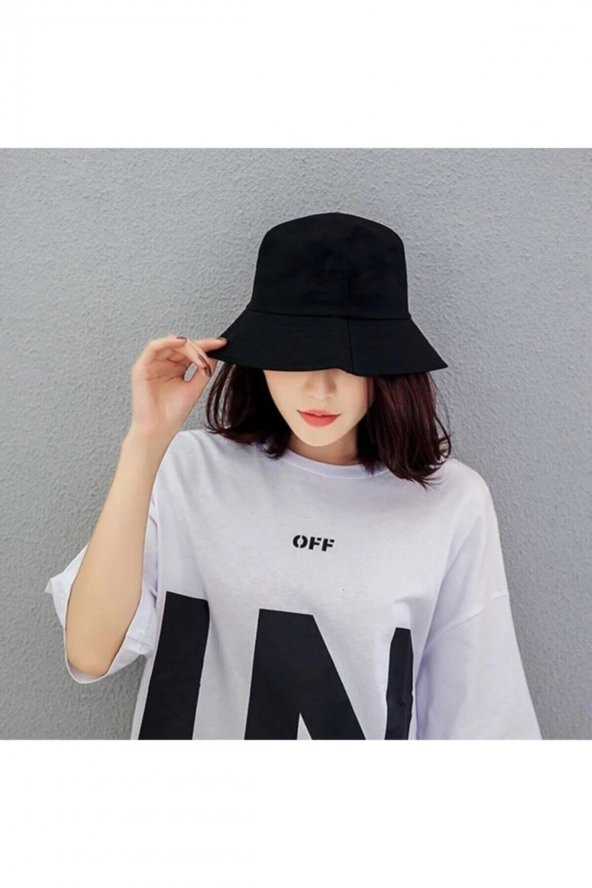 Düz Siyah Kova Şapka Balıkçı Şapka Bucket Hat ürün görseli 1