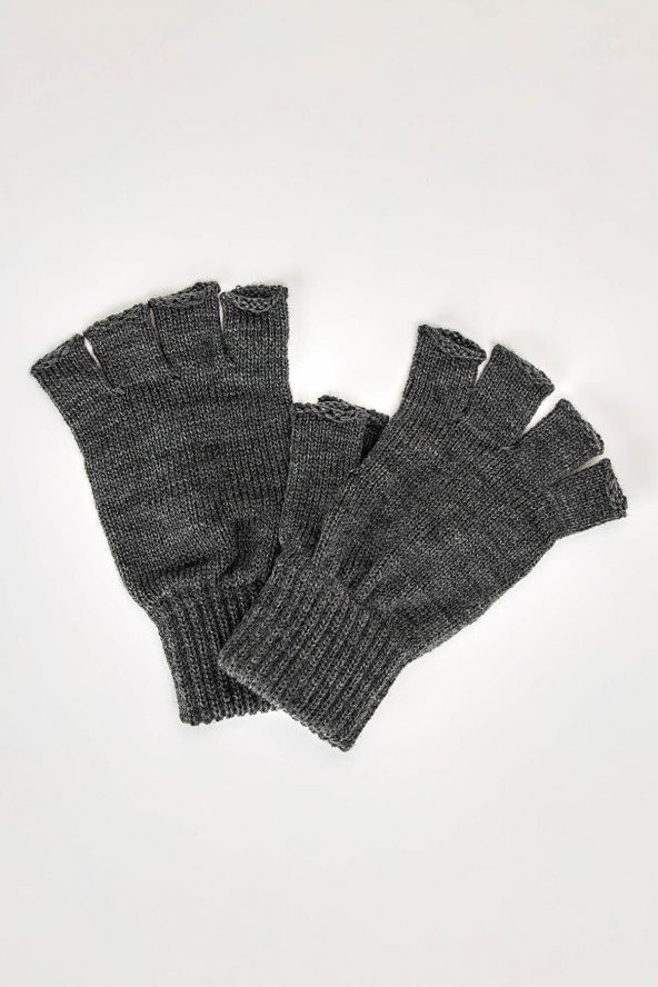 Antrasit Unisex Triko Kesik Eldiven - Resim 2