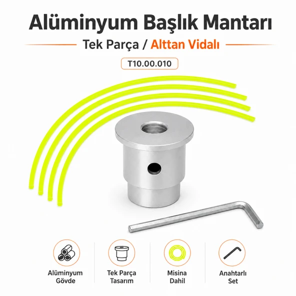 Alüminyum Tırpan Başlık Mantarı Tek Parça Alttan Vidalı Misina Başlığı Aparatı ürün görseli 1
