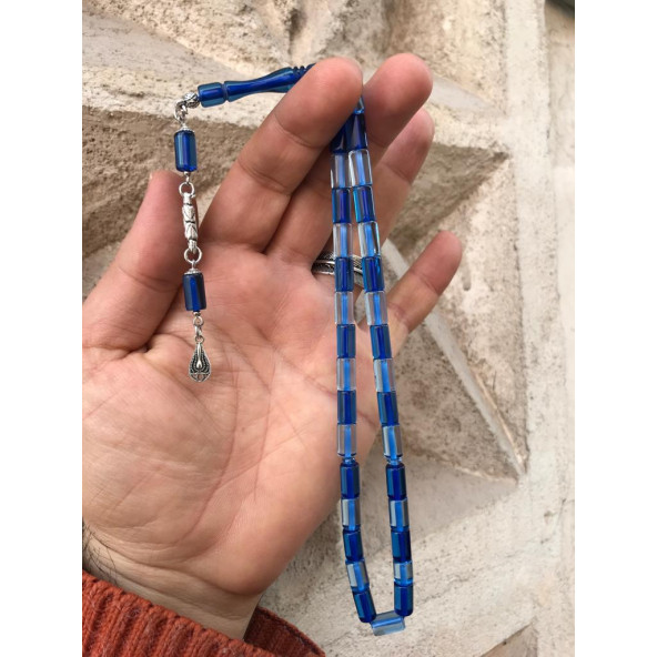 Sürmeli Model Mavi Tonda Kesme Toz Kehribar Tesbih ürün görseli 1