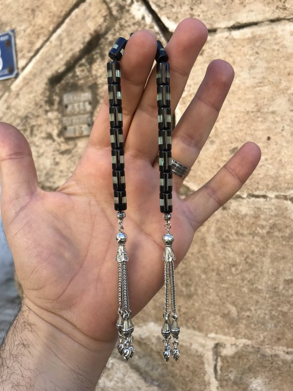 Sürmeli Model Su Yeşili-Siyah Tonda Toz Kehribar Zaza Tespih ürün görseli 1
