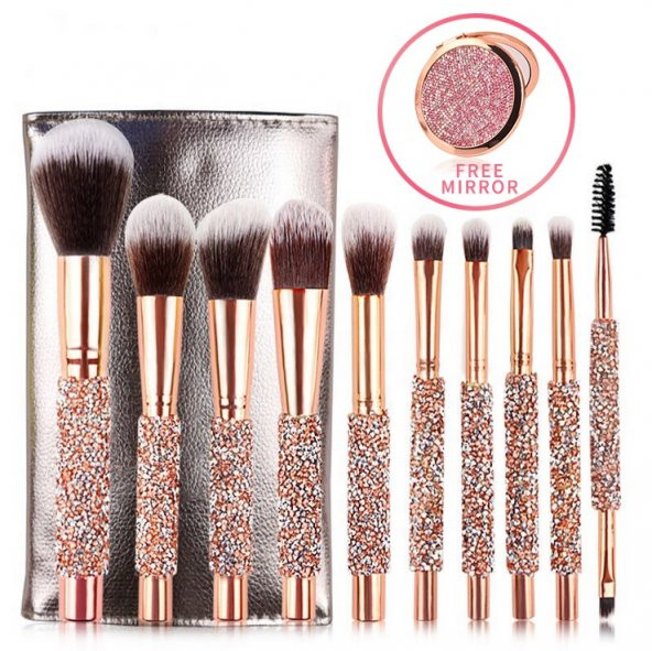 Özel Rose Çantalı Makyaj Fırça Seti - Resim 2
