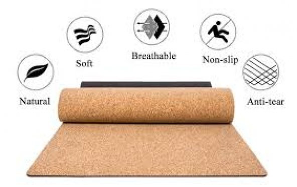 MANTAR YOGA MATI TPE ÜZERİ MANTAR KAPLAMA 61X181 CM 5MM ürün görseli 1